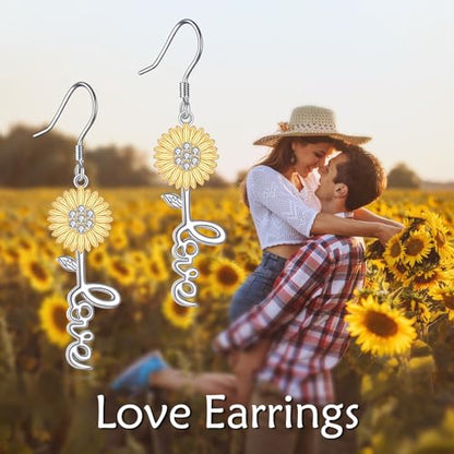 POPLYKE Faith Cross Flower Stud Earrings for Women Sterling Silver Dangle Earring Jewelry Gifts for Women Mom Wife - style: Love