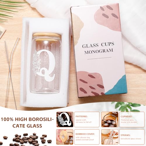 Christmas Gifts for Women: Initial Glass Cup as Office Graduation Memorial Holiday Personalized Gifts - for Mom Grandma Wife Girlfriend Sister Daughter Friend Christmas Gifts - Q Aesthetic Cup - color: Q
