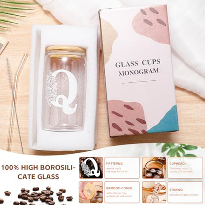 Christmas Gifts for Women: Initial Glass Cup as Office Graduation Memorial Holiday Personalized Gifts - for Mom Grandma Wife Girlfriend Sister Daughter Friend Christmas Gifts - Q Aesthetic Cup - color: Q