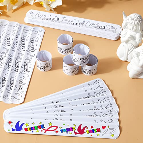 Deekin 72 Pcs Slap Bracelets Color Your Own Faith, Sunday School