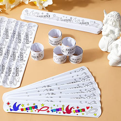 Deekin 72 Pcs Slap Bracelets Color Your Own Faith, Sunday School