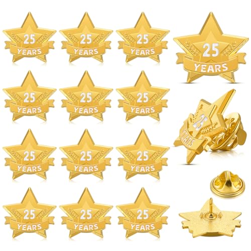 Tigeen 12 Pcs Year Service Reward Pins Star Enamel Pins, 25 Years - style: 25 Years