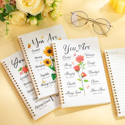 Resurhang 4 Pcs Christian Spiral Notebooks Spiral Bible Verse Notebooks Religious Journals for Women Christian Notepads Mother's Day Journal Religious Inspirational Notepads for Office Supplies - color: White, Pink, Yellow, Black