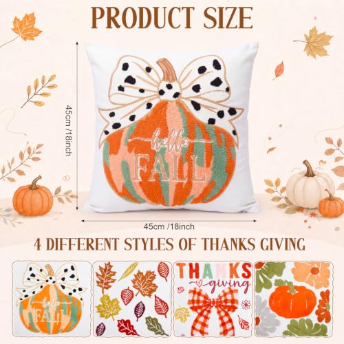 Mixweer 4 Pcs Fall Pillow Covers Set, 18 x 18 Inch Embroidered Autumn Throw Pillow Cases, Harvest Thanksgiving Square Throw Cushion Cover for Couch Sofa Bed Home Decoration - style: Fall