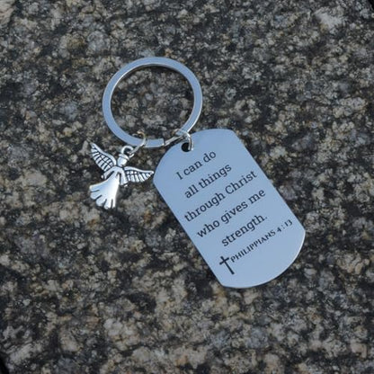Inspirational Scripture Keychain with Angel Pendant - Bible Verse Key Chain Religious Gift for Christian - style: Philippians 4:13