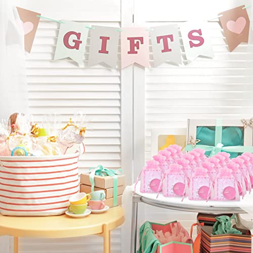 Roowest 50 Sets Baby Shower Tea Light Candles with Cards Bags Pink