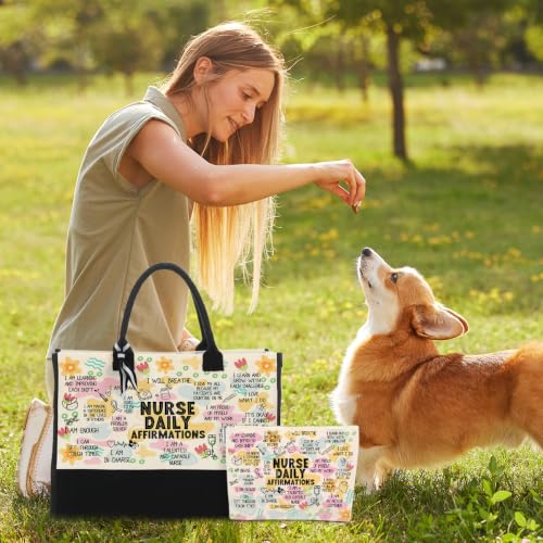 jeilink Inspirational Religious Gifts Boss Mom Birthday Christmas Tote Bag Canvas Reusable Grocery Beach Tote Black Pink - color: Nurse Affirmations 1707