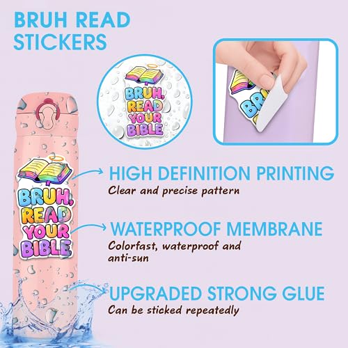 Bruh Read Your Bible Sticker 3Pcs Vinyl Waterproof Christian Inspirational Bible Verse Quote Decor & Party Favors for Laptop, Water Bottle, Skateboard | Non-Repeating Decals - color: Bruh Read Your Bible