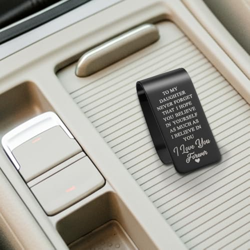 to My Daughter Never Foget That I Hope You Believe in Yourself Black Visor Clip for Cars, Inspirational Gifts from Dad Mom, Christmas Birthday Graduation Gifts for Daughters - color: Black
