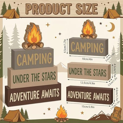 Britimes Tiered Tray Decor Set, 4 Pack, Wooden Table Sign, Camping Camper - style: Camping