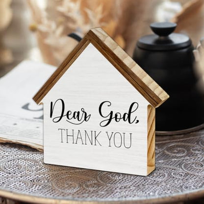 Christian Home Decor, Dear God Thank You House Shaped Wood Sign - color: Dear