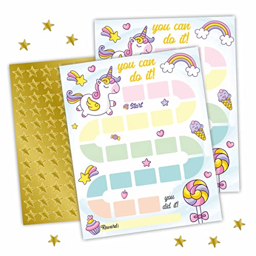Unicorn Theme Reward Chart with Golden Star Stickers, Incentive Chart, Rainbow Chore Chart, Positive Behavior, Routine Chart for Kids, Toddler Homework Assignments, Attendance(8"X10")-CHART-B03