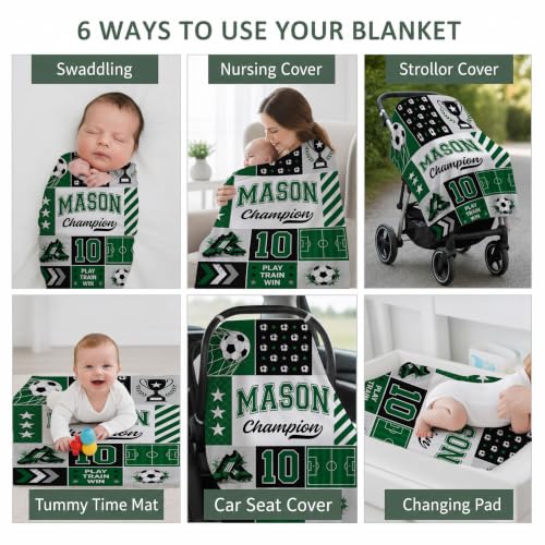 Personalized Soccer Baby Blanket, Custom Football Baby Blanket - color: Green #9
