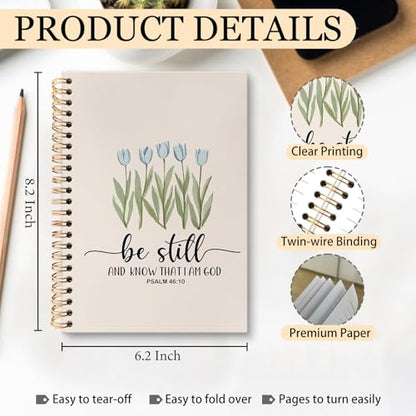 huester Christian Tulip Floral Notebook Journal, Be Still and Know That I Am God Religious Journal for Women, Bible Notebooks for Note Taking, Bible Hardcover Spiral Notebook, 5.5x8.3 Inch - color: Christian06