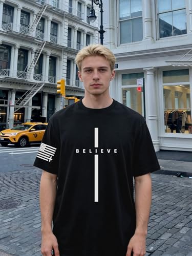 Eatbook Christian Shirts for Men Faith Over Fear Religious Tshirt - color: Black-cross, size: X-Large