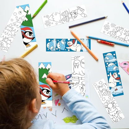 Haooryx Christmas Winter DIY Bookmarks - 75Pcs Color Your Own Polar Animals Bookmarks Creative DIY Penguins Sea Lions Coloring Blank Book Mark Teacher Student Reader Classroom Rewards Paper Art Craft - style: Polar Animal