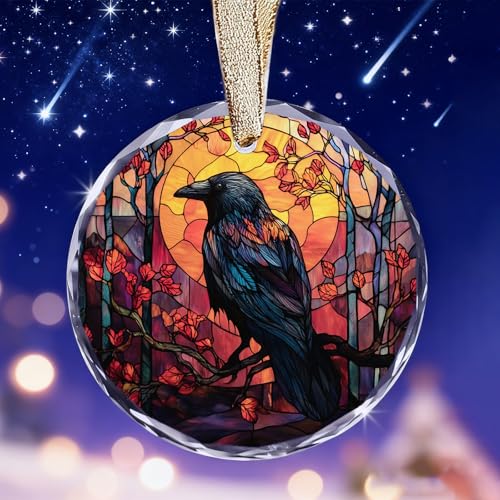 Gothic Crow Ornament for Christmas Tree - Goth Witchy Raven Stained Glass Christmas Ornaments, Unique Crow Gifts Idea - color: Blgs006