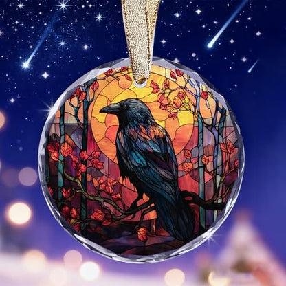 Gothic Crow Ornament for Christmas Tree - Goth Witchy Raven Stained Glass Christmas Ornaments, Unique Crow Gifts Idea - color: Blgs006