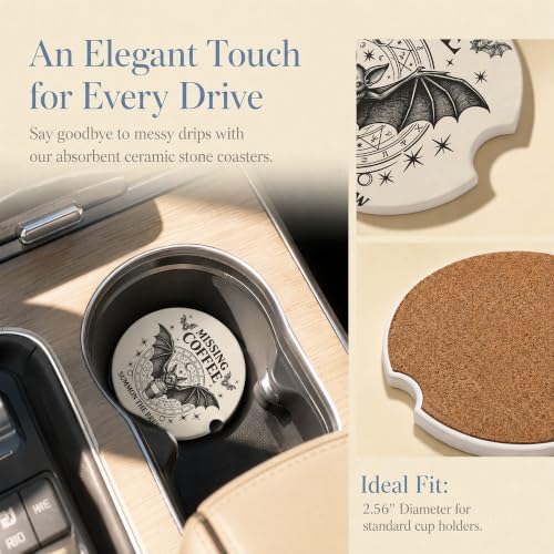 Car Coasters for Cup Holders, Witchy Bat Car Coasters Set of 2, B20 - color: Bat