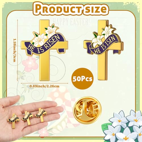Kigeli 50 Pcs First Communion Religious Christian Cross Brooch Pin Bulk Gold First Communion Lily Cross Enamel Lapel Pin for Chaplain Church Services Catholic Schools Week