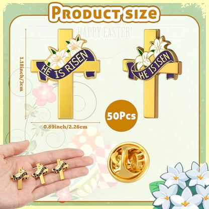 Kigeli 50 Pcs First Communion Religious Christian Cross Brooch Pin Bulk Gold First Communion Lily Cross Enamel Lapel Pin for Chaplain Church Services Catholic Schools Week