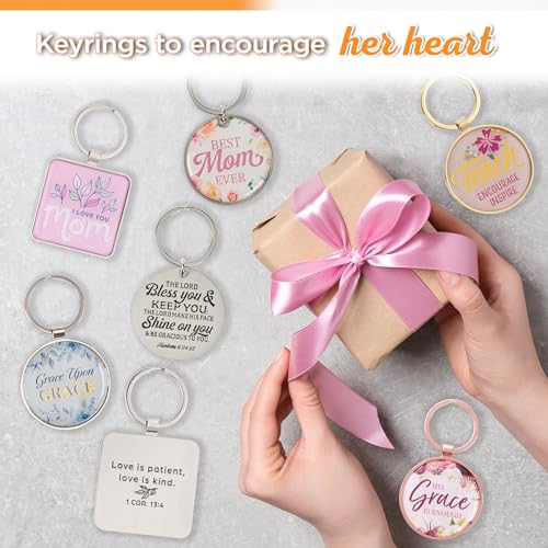 Christian Art Gifts Metal Inspirational Scripture Keychains for Men & Women: Round Sturdy Multicolor Encouraging Keyrings - color: Blue/Grace