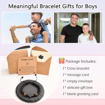 Leyung Cross Bracelet Gifts for Boys, Easter Basket Stuffers Baptism Gifts - color: Happy Easter