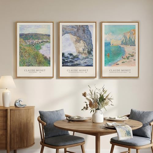 3 Piece Large Framed Monet Landscape Wall Art for Living Room, 16x24 Inch - color: green gray 2, size: 16"W x 24"Hx3Pcs