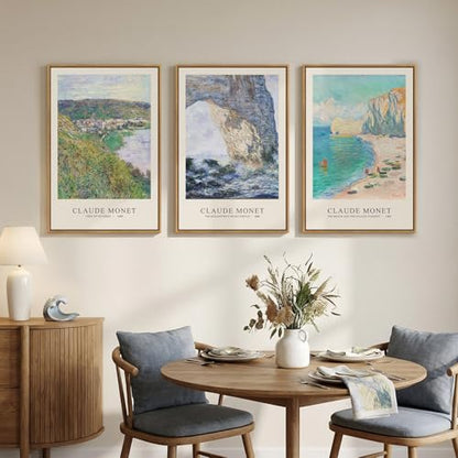 3 Piece Large Framed Monet Landscape Wall Art for Living Room, 16x24 Inch - color: green gray 2, size: 16"W x 24"Hx3Pcs