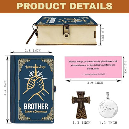 Personalized Bible Verse Box for Brother with Prayer Cross, 150 Color-Coded Scripture Cards, Custom Name with Keychain, Christian Gift, Faith Encouragement Keepsake for Men - color: Brother