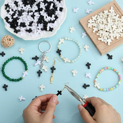 Ornaland Mini Cross Beads, Easter Crucifix for Rosary Making Bulk, 300 Pcs - color: White