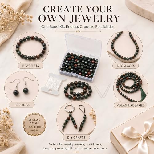 Cherry Tree Collection 100PCS 6mm Bloodstone Round Bead Craft Kit - color: bloodstone, size: 6mm