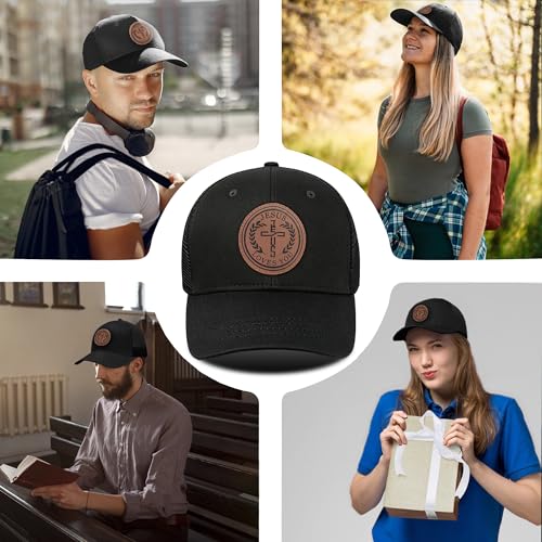 Christian Hats for Men & WomenJesus Cross HatChristianReligious GiftsforVarious Festivals&BirthdaysFaith Baseball/Trucker Cap - color: Black Round Jesus