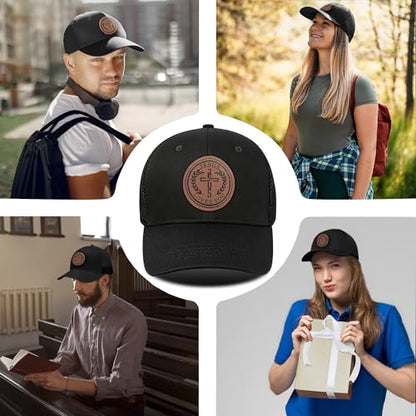 Christian Hats for Men & WomenJesus Cross HatChristianReligious GiftsforVarious Festivals&BirthdaysFaith Baseball/Trucker Cap - color: Black Round Jesus