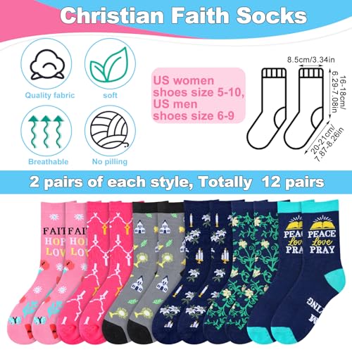 Toulite 12 Pairs Christian Socks for Women Mom Pastor Wife Gift