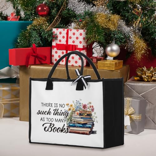Book Tote Bag Christmas Librarian Bookish Gifts for Women Readers Book Lover - color: There is No Such Thing as Too Many Books 3