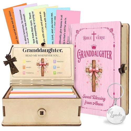 Personalized Bible Verse Box for Granddaughter with Prayer Cross, 150 Color-Coded Scripture Cards, Custom Name with Keychain, Christian Graduation Gift, Faith Encouragement Keepsake - color: Granddaughter