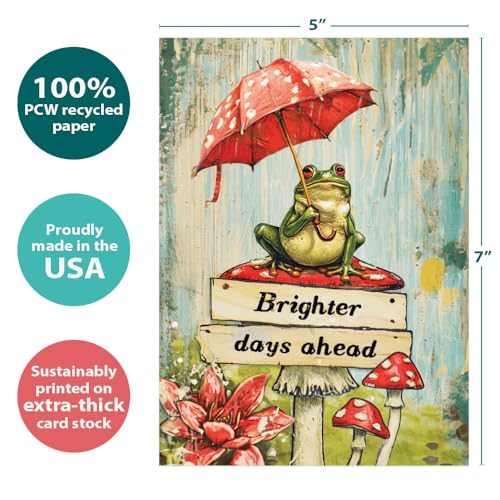 Tree-Free Greetings - Support & Encouragement Card - Artful Designs - 1 Greeting Card + Matching Envelope - Made in USA - 100% Recycled Paper - 5" x 7" - Brighter Frog (GO69872) - color: Brighter Frog