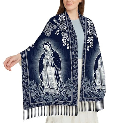 The Virgin Mary Bible Verse Shawls for Women, Catholic Christian Blanket Scarf Gifts or Mom Teacher Christmas - color: Blue