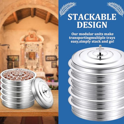 Jingmore Communion Tray - 5 Layers Holy Wine Serving Trays & 1 Pcs Cover Lid, Silver Stainless Steel Stackable Communion Ware Cup Plates for Church