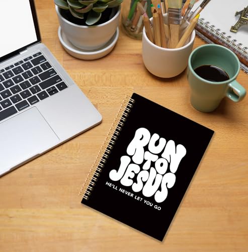 Black and White Christian Spiral Notebook, Run to Jesus Bible Verse Journal, Religious Scripture Journals for Writing, Bible Notebooks for Note Taking, Church Notes Journal, 5.5x8.3 Inch - color: God-Black and White