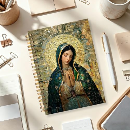 Our Lady of Guadalupe Catholic Christian Spiral Notebook 5.5 x 8.3, Catholic Virgin Mary Religious Journal, Sacred Marian Prayer Religious Journaling Notebooks for Note Taking - color: White YS-1