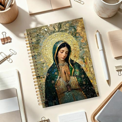 Our Lady of Guadalupe Catholic Christian Spiral Notebook 5.5 x 8.3, Catholic Virgin Mary Religious Journal, Sacred Marian Prayer Religious Journaling Notebooks for Note Taking - color: White YS-1