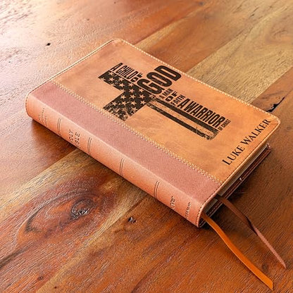 Personalized NIV Bible, Large Print, Custom Holy Cross Bible, New International Version | Man of Faith, Brown - color: Brown Personalized Leather