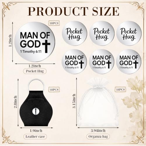 Dansydaisy 18 Set Pocket Hug Token Christian Gifts with PU Leather Keychain for Motivational Faith Party Scripture Gift - style: Man of God
