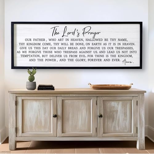 Our Father Prayer Bible Verse Framed Wall Art, 40''×15'' Rustic Religious Christian Lords Prayer Sign for God Jesus Christ Prayer, Horizontal Holy Inspirational Catholic Scripture Decor - color: Black Frame, style: The Lord