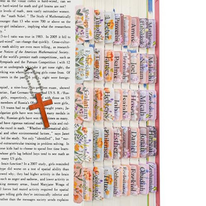 VANRA Bloom Floral Bible Tabs for Women Study Bible 75 Peel-and-Stick Large Print Laminated Bible Index Tabs Flower Bible Journaling Supplies Accessories Book Summaries Labels (Flower 1)