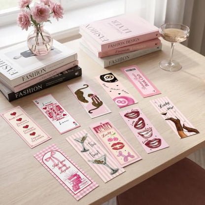 100 Pcs Pink Book Lover Bookmark Gifts Book Marks for Reading - color: Pink Book Lover