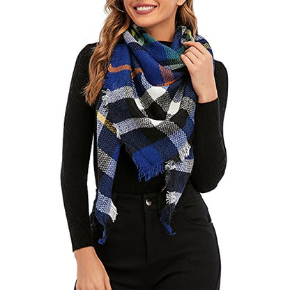 American Trends Scarfs for Women Winter Triangle Scarf Classic Plaid Warm Scarf Soft Scarves Knitted Wrap Shawl - color: Triangle Striped Blue & Black & White