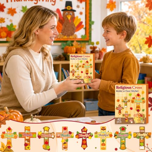 CY2SIDE Fall Thankful Cross Stickers - 40PCS Religious Face Sticker Game - style: Fall Thanksgiving Cross